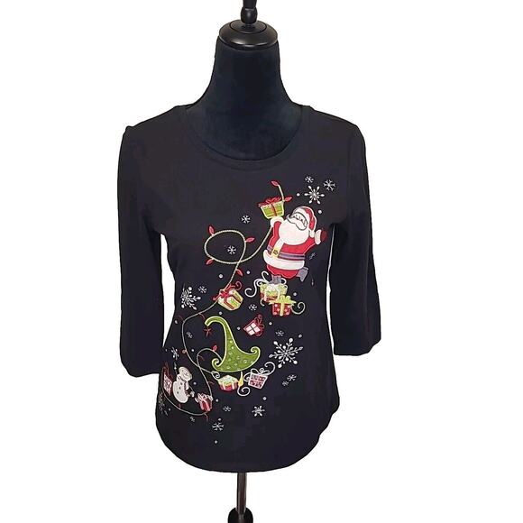 Christopher & Banks NWT Womens Santa Claus Christmas Jeweled Holiday Shirt S - Picture 1 of 5